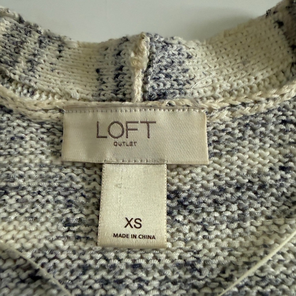 Loft Outlet XS Blue Ivory Striped Open Front Longline Sweater Cardigan Sz XS - Picture 6 of 9